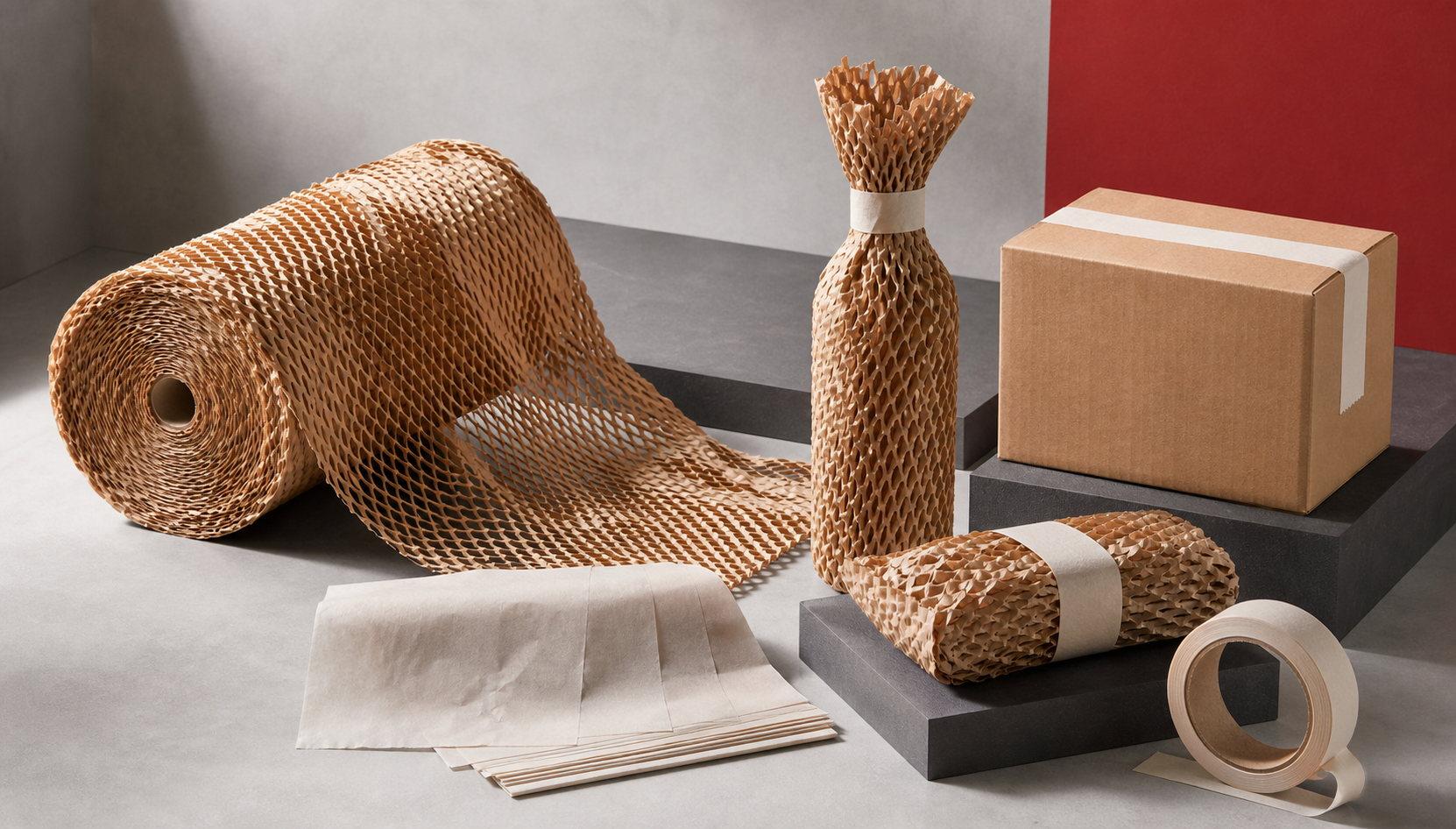 Eco-friendly honeycomb paper wrap, tissue, paper tape and protective packaging